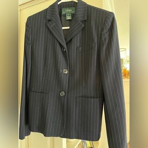 Adorable, classic style! Womens, Ralph, Lauren, navy and white pinstripe blazer